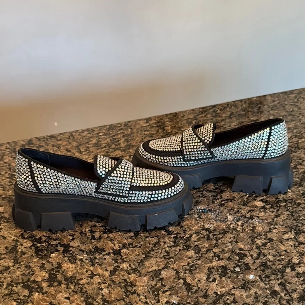 Steve Madden trifecta Black Rhinestone embellished platform Loafers NWOT